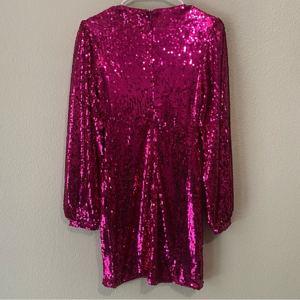 Flying Tomato Set The Tone Sequin Mini Dress Small Pink Long Sleeve Party Glam - Picture 3 of 11